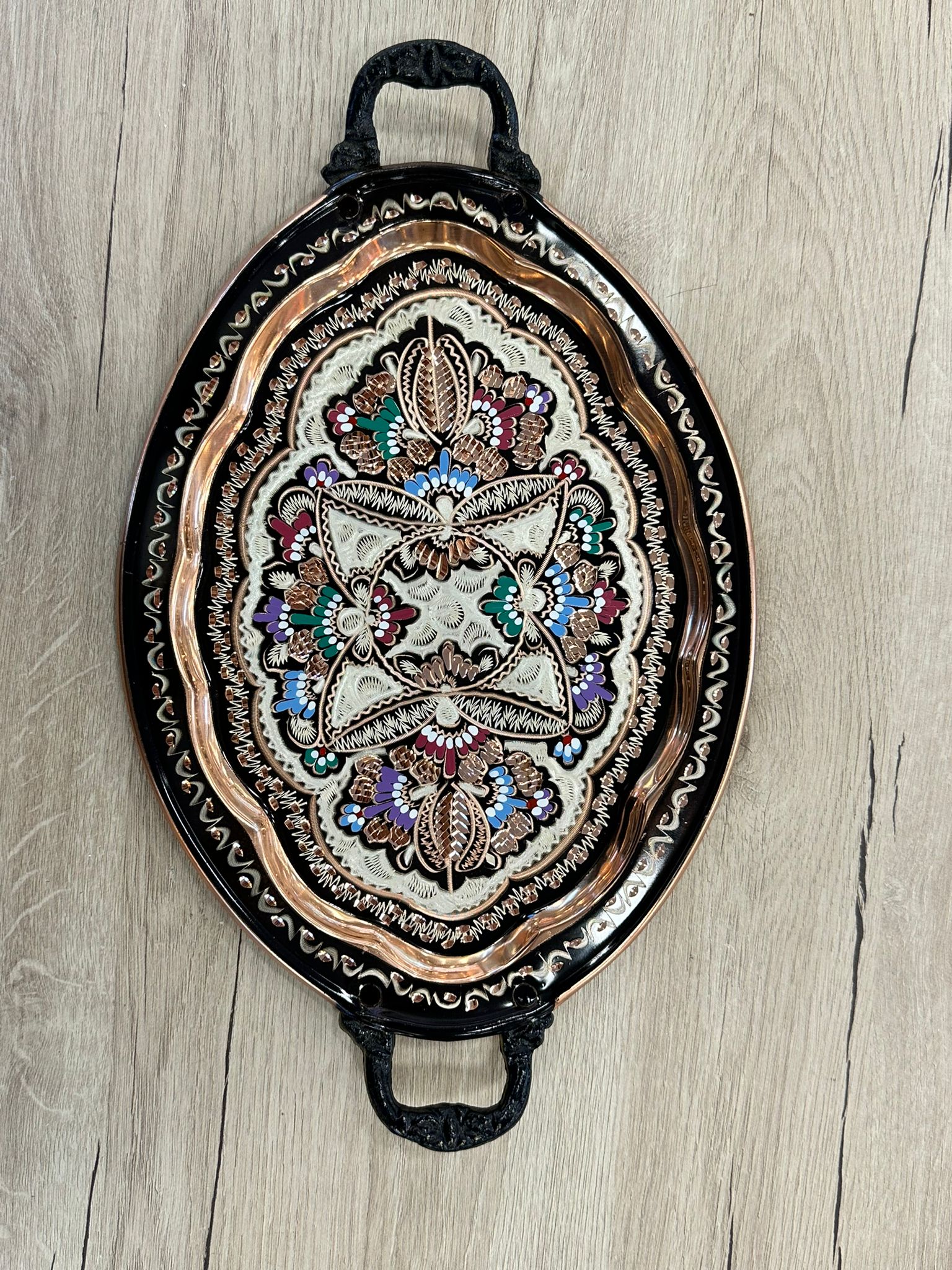 The "Rainbow Heritage" Hand-Painted Copper Serving Tray